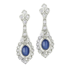 Cabachon Sapphire And Diamond Vintage Inspired Drop Earrings