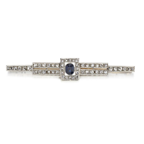 Vintage Blue Sapphire And Old-Rose Cut Diamond Brooch