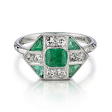 Birks Edwardian Hexagonal Untreated Green Emerald And Diamond Ring