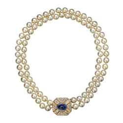 3-In-1 Double Stranded Cultured Pearl, Sapphire And Diamond Strand Necklace