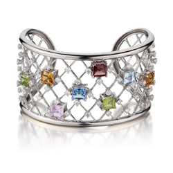 Multi-Coloured Semi-Precious Gemstone & Diamond WG Bangle Cuff