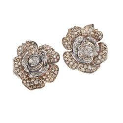 Three-Dimensional Blackened Rose Gold & White Gold Floral Diamond Earrings