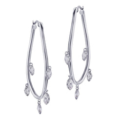 3.00 Carat Total Marquise-Cut Diamond Leaf-Like White Gold Oval Hoops