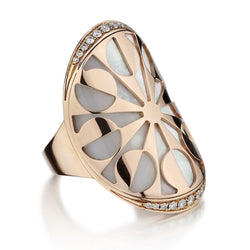 Bvlgari Rose Gold Mother Of Pearl And Diamond Intarsio Ring