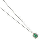 0.90 Carat Green Emerald And Mine Cut Diamond Halo Pendant Necklace