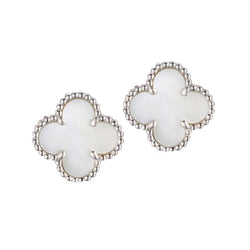 Van Cleef & Arpels Vintage Alhambra White Gold And White Mother-of-Pearl Earclips/Earings