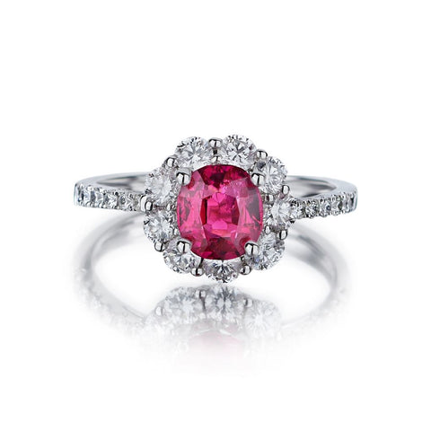 1.40 Carat Oval-Cut Ruby And Diamond Halo White Gold Ring