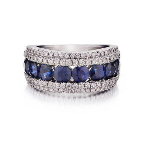 2.80 Carat Total Sapphire 18KT White Gold Diamond Ring