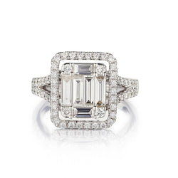1.50 Carat Total Weight Baguette And Round Briliant Cut Illusion Ring