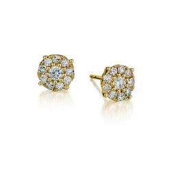 Ladies 18kt Yellow Gold Cluster Diamond Stud Earings. 1.00ct Tw