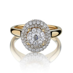 1.00 Carat Total Weight Round Brilliant Cut Diamond Cluster Gold Ring