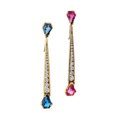 Two-In-One Blue/Pink Tourmaline And Diamond Drop YG Earrings