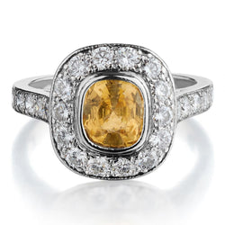 1.03 Carat Cushion Cut Yellow Sapphire & Diamond Halo-Set Ring