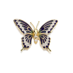 Yellow Gold Enamel And Diamond Butterfly Brooch/Pendant