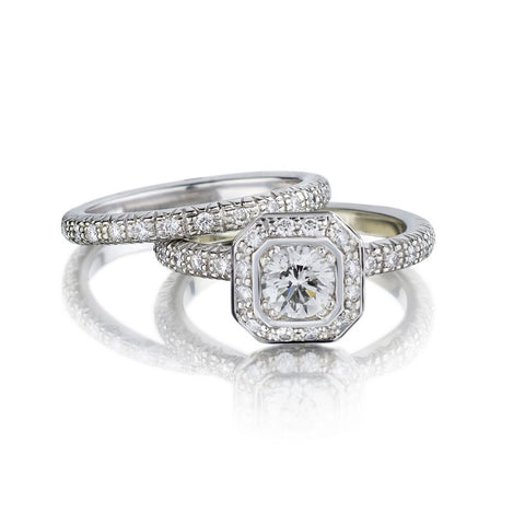 0.51 Carat Round Brilliant Cut Diamond Halo WG Ring Set