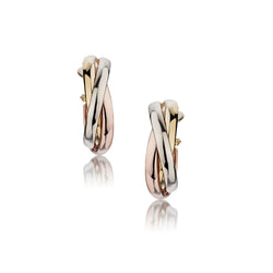 18KT Yellow, Rose And White Gold Rolling Hoop Earrings