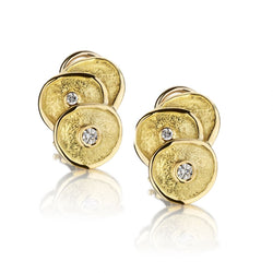 18KT Yellow Gold Oval-Disc Bezel-Set Brilliant Cut Diamond Earrings