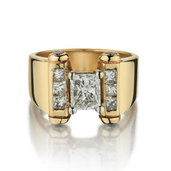 0.90 Carat Radiant Cut Diamond Yellow Gold Wide Ring