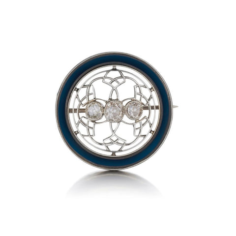 Art Deco Onyx And Diamond Circular White Gold Pendant Brooch