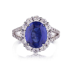 4.50 Carat Cornflower Blue Sapphire And Diamond Halo Ring