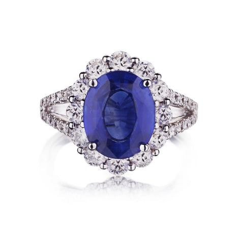 4.50 Carat Cornflower Blue Sapphire And Diamond Halo Ring