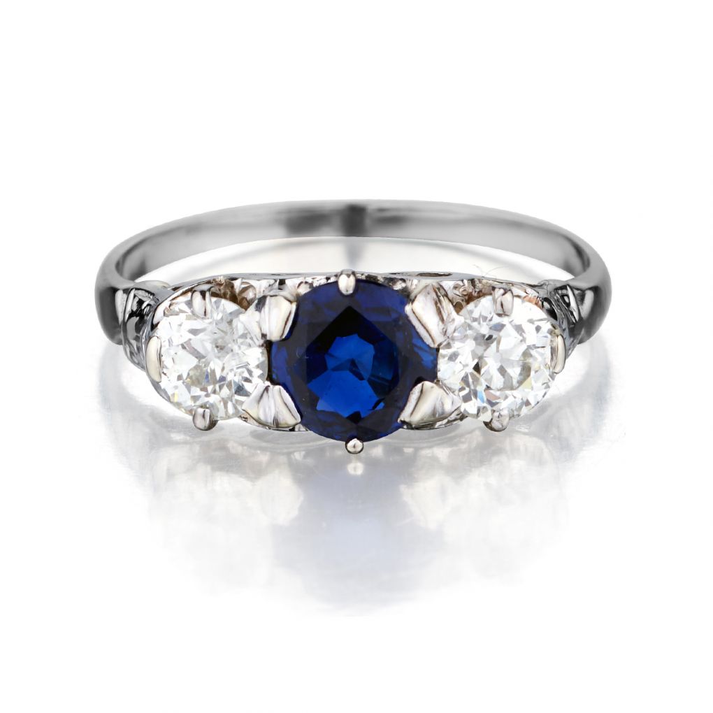 Ladies Blue Sapphire and Diamond 3 stone ring. – Van Rijk