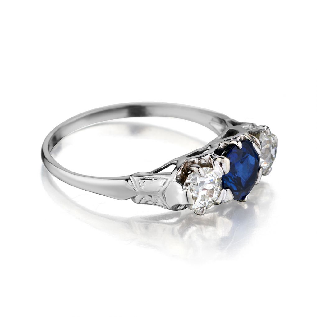 Ladies Blue Sapphire and Diamond 3 stone ring. – Van Rijk