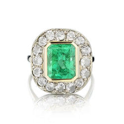 Mid-Century 4.50 Carat No-Heat Green Emearld & Diamond Ring