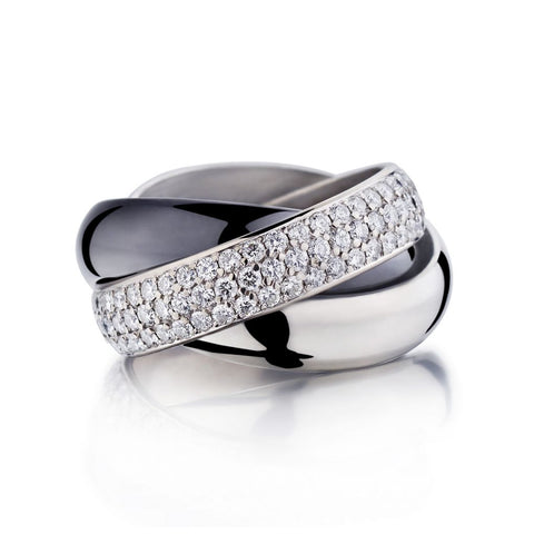 Cartier Large Platinum, Ceramic, WG Diamond Trinity Rolling Ring