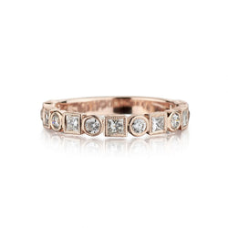 0.63 Carat Total Weight Round And Princess Cut Rose Gold Thin Band