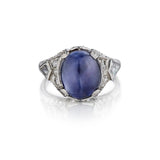 Vintage Hand-Crafted Star Sapphire Cabachon & Diamond Ring