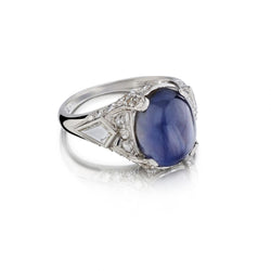 Vintage Hand-Crafted Star Sapphire Cabachon & Diamond Ring