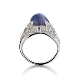 Vintage Hand-Crafted Star Sapphire Cabachon & Diamond Ring