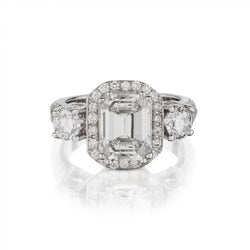 2.02 Carat Emerald Cut Diamond Halo-Set White Gold Engagement Ring