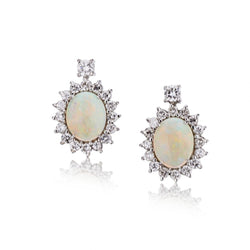 4.00 Carat Total Opal And Diamond Halo WG Pendant Earrings