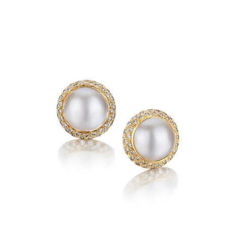 Miles Minden Mabe Pearl And Diamond Gold Stud Earrings