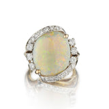 15.00 Carat Opal And Diamond 18KT Yellow Gold Ring