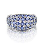 18KT White Gold Round Brilliant Cut And Blue Sapphire Gemstone Domed Ring