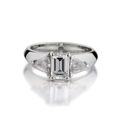 1.01 Carat Emerald Cut Diamond Three-Stone Platinum Engagement Ring