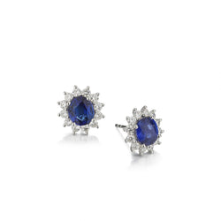 2.40 Carat Total Blue Sapphire And Diamond Cluster WG Earrings
