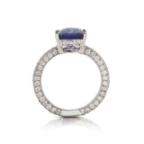 4.55 Carat Blue Sapphire Criss-Cut Gemstone And Diamond WG Ring