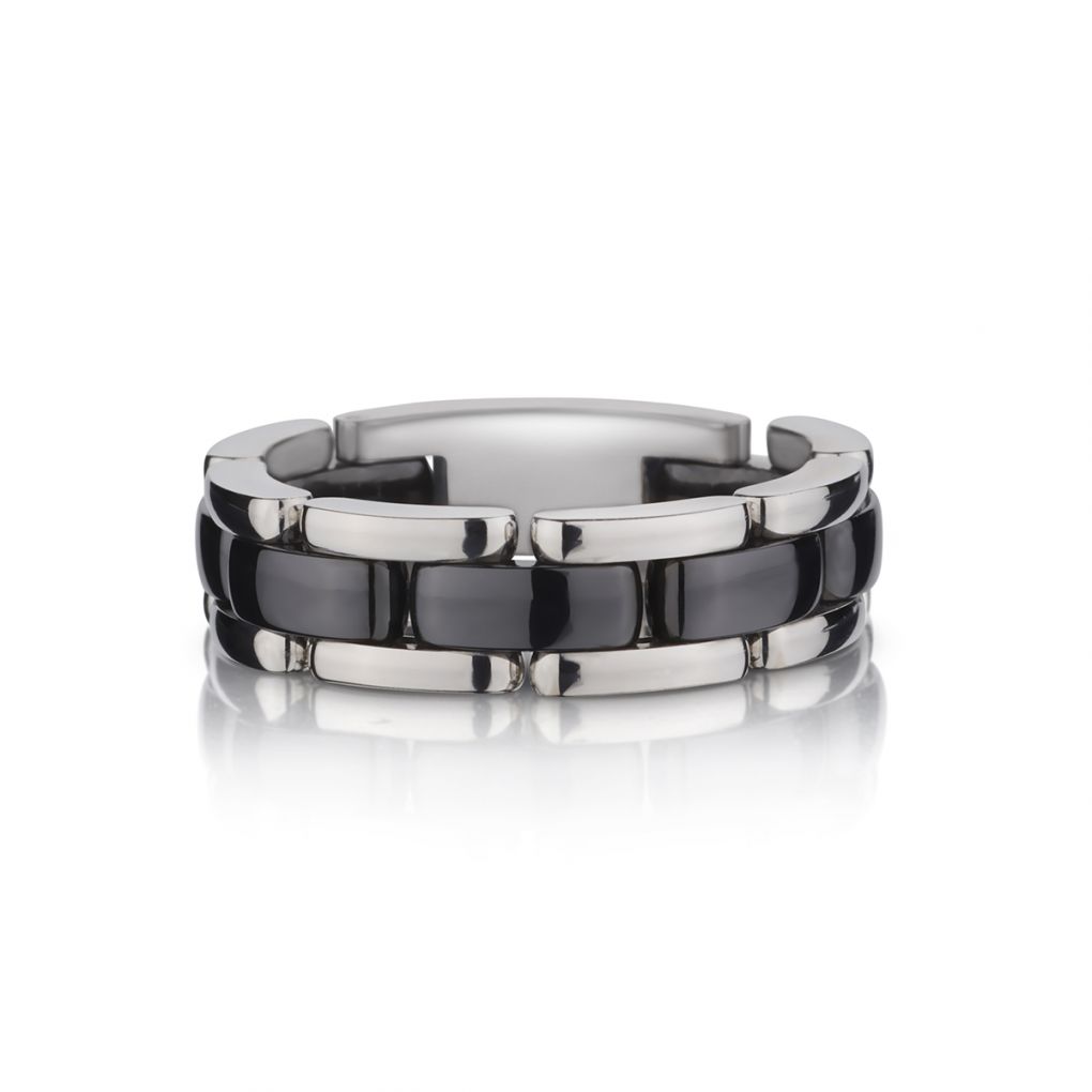 Chanel 18KT White Gold And B;acl Ceramic Flexible Men's Ultra Ring – Van  Rijk