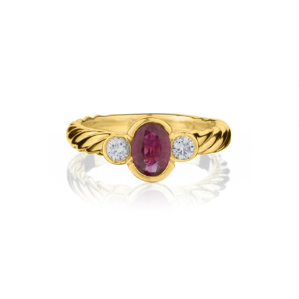 14KT Yellow Gold Bezel-Set Ruby And Diamond Ring – Van Rijk
