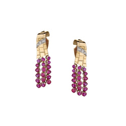 18KT Rose Gold Synthetic Ruby and Diamond Waterfall Drop Earrings