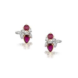Ruby, Marquise And Round Brilliant Cut Diamond Earrings