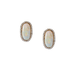 20 Carat Oval-Shaped Opal Gemstone And Diamond Halo Earrings