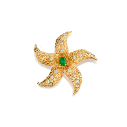 Rose Gold Green Emerald And Diamond Starfish Brooch