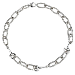 18KT White Gold Textured Hoops And Horse Stirrups Chain Necklace