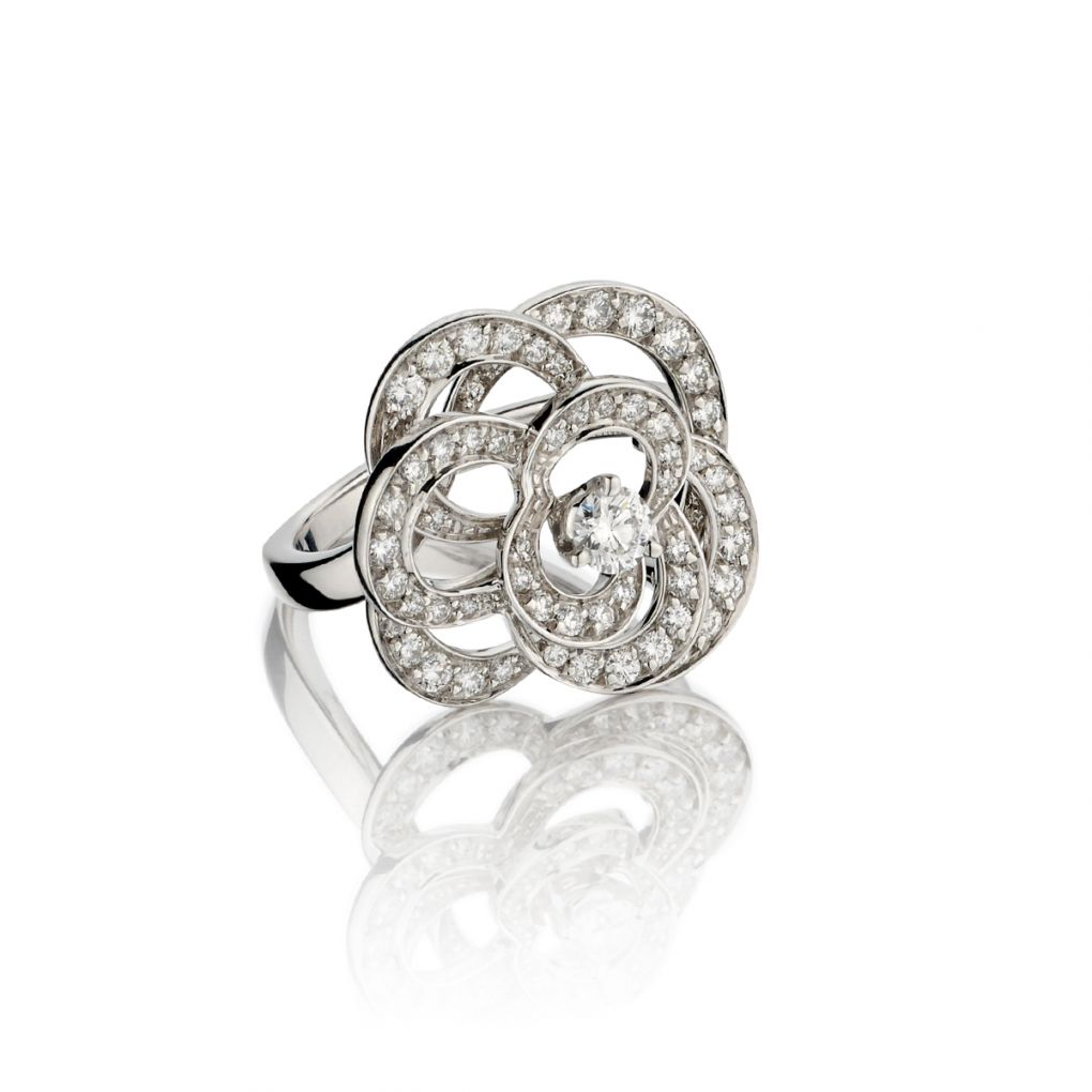 Authentic Chanel Rings Chanel 18KT White Gold Fit De Camelia Diamond Ring – Van Rijk