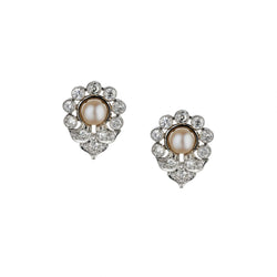 3.00 Carat Total Weight Old European Cut And Pearl Edwardian Earrings